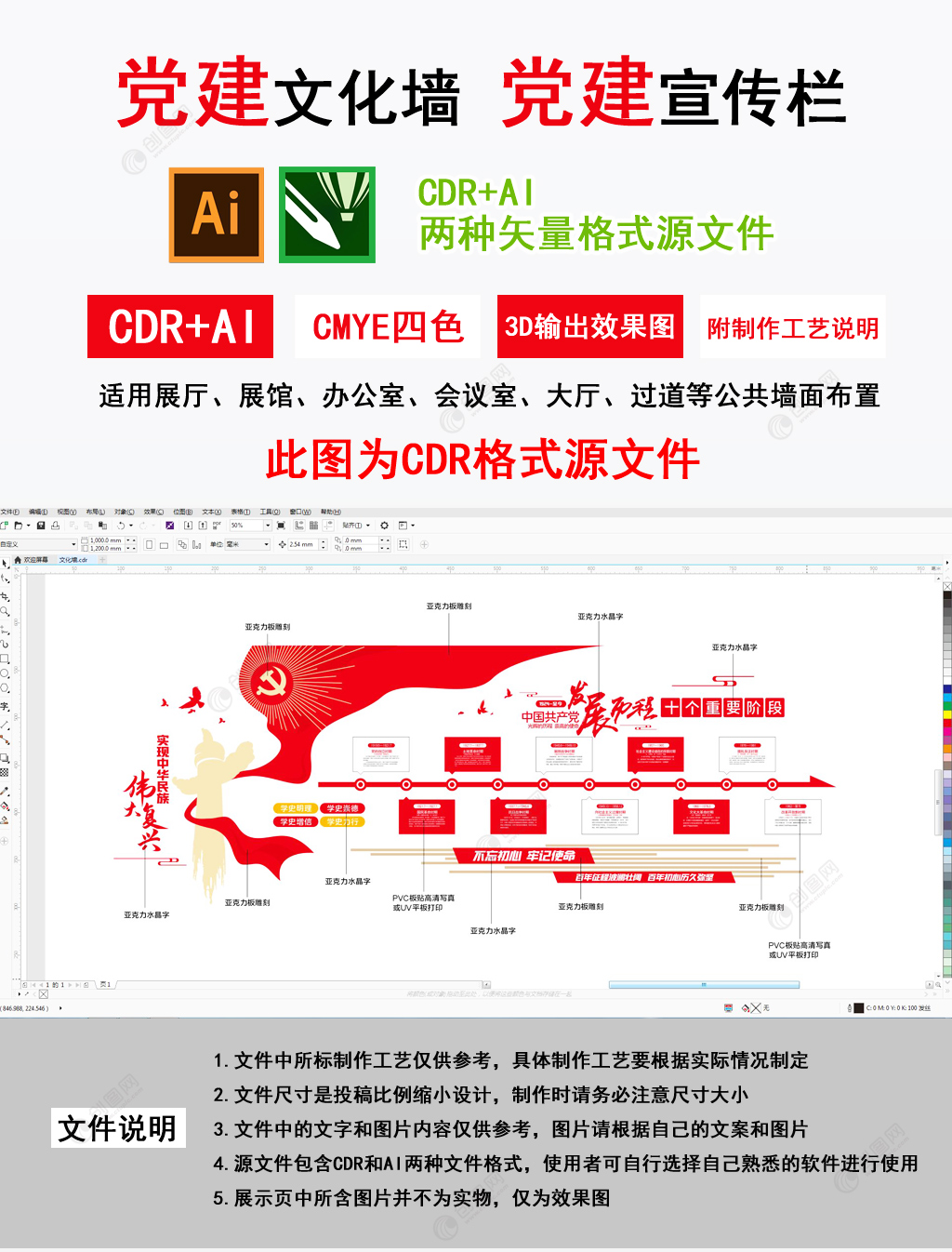 大气党的发展历程十个重要阶段党建文化墙设计图